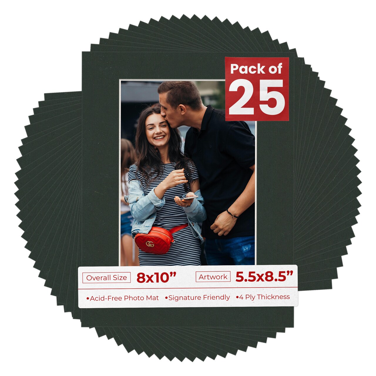 Textured Black Mat Board for 8x10 Frames - Fits 5.5x8.5 Photos